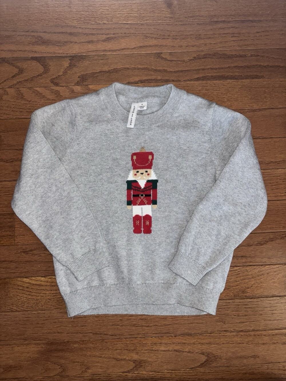 Janie & Jack Gray Crewneck Christmas Nutcracker Sweater 4 Cotton